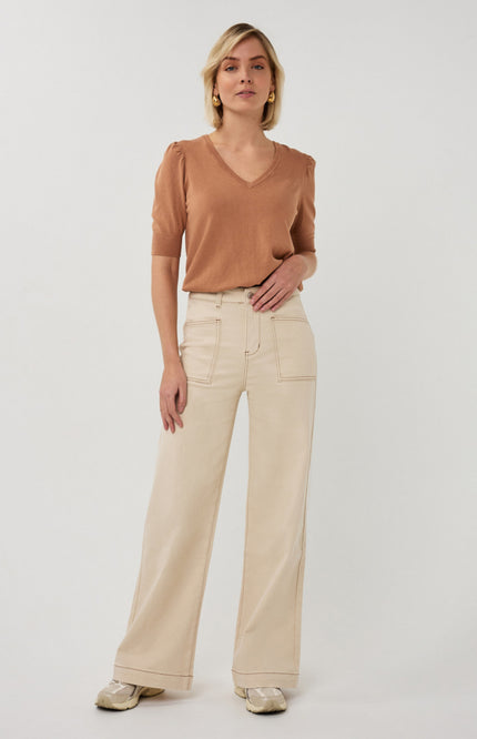 EsQualo Broek Twill Natural SP26.12020 Stretchshop.nl