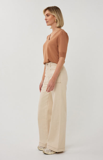 EsQualo Broek Twill Natural SP26.12020 Stretchshop.nl