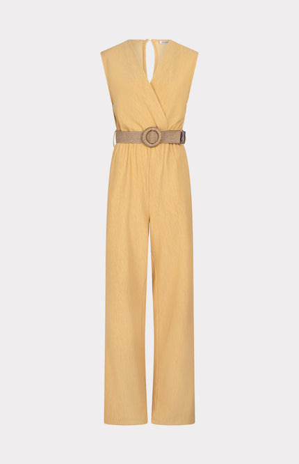 EsQualo Jumpsuit Fancy Crinkle Yellow SP25.30018 Stretchshop.nl