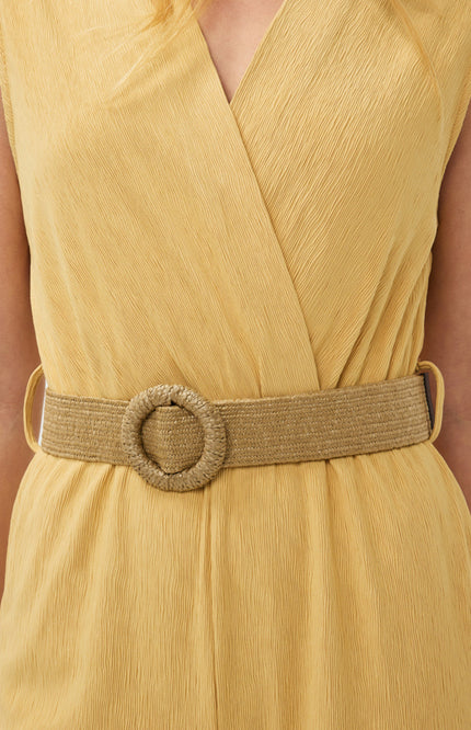 EsQualo Jumpsuit Fancy Crinkle Yellow SP25.30018 Stretchshop.nl