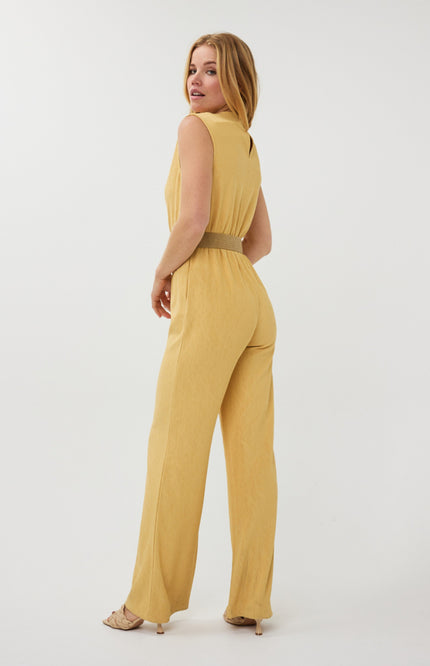 EsQualo Jumpsuit Fancy Crinkle Yellow SP25.30018 Stretchshop.nl