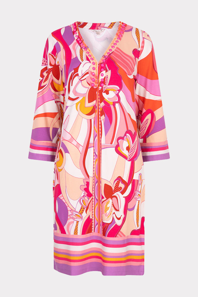 EsQualo Jurk Beads Disco Hit Print HS25.30216 Stretchshop.nl