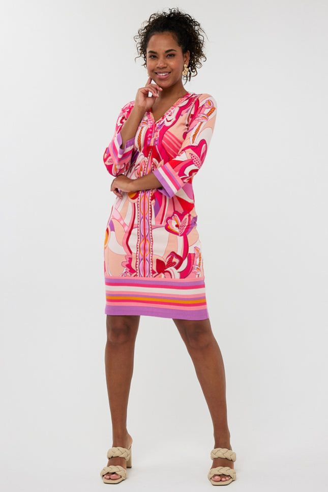 EsQualo Jurk Beads Disco Hit Print HS25.30216 Stretchshop.nl