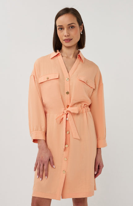 EsQualo Jurk Fine Crinkle Bellini SP26.10036 Stretchshop.nl