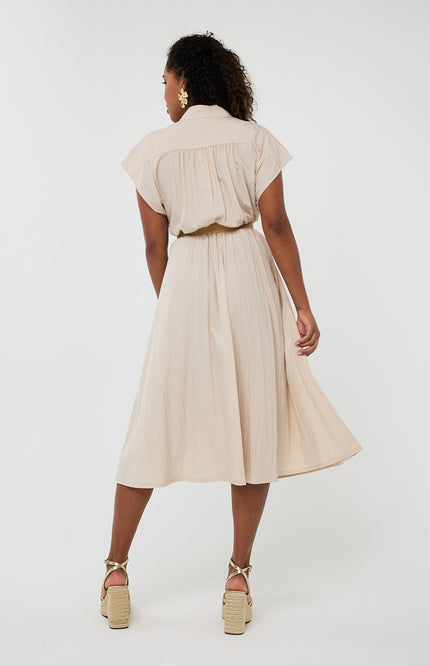 EsQualo Jurk Long Wide Light Sand HS25.05203 Stretchshop.nl