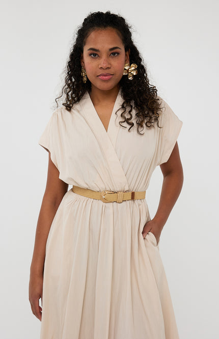 EsQualo Jurk Long Wide Light Sand HS25.05203 Stretchshop.nl