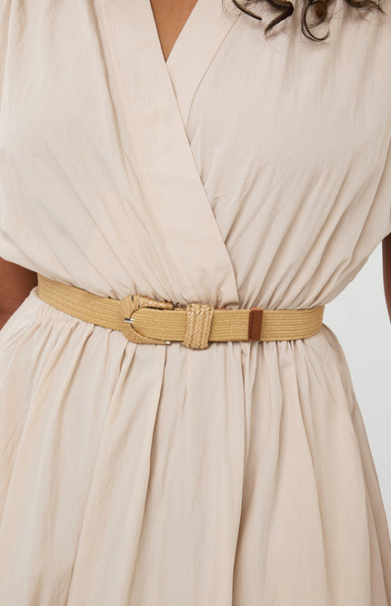 EsQualo Jurk Long Wide Light Sand HS25.05203 Stretchshop.nl