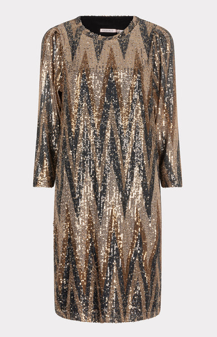 EsQualo Jurk sequins zigzag print W24.08704 Stretchshop.nl