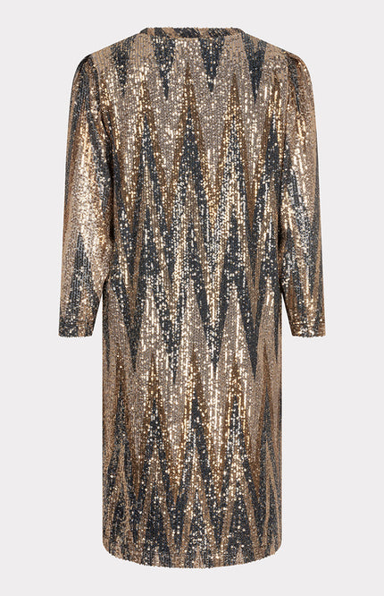 EsQualo Jurk sequins zigzag print W24.08704 Stretchshop.nl