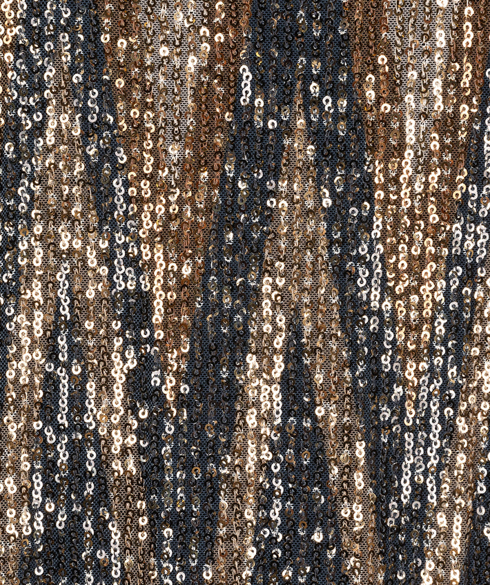 Zilverkleurige EsQualo jurk met sequins en zigzagprint, korte mouw en elegante uitstraling.