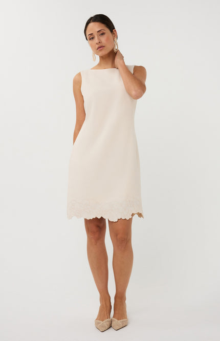 EsQualo Jurk Sleeveless Flower Natural SP26.05010 Stretchshop.nl