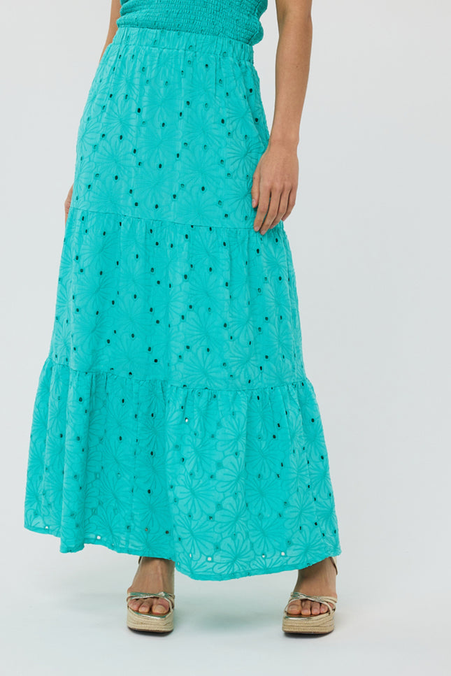 EsQualo Rok Long Embroidery Flower Lagoon HS25.09220 Stretchshop.nl