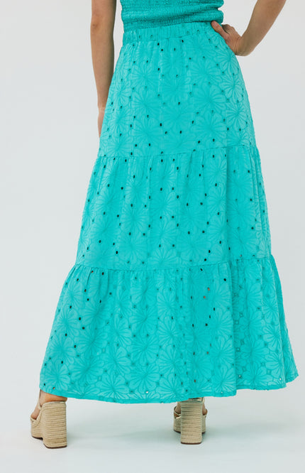 EsQualo Rok Long Embroidery Flower Lagoon HS25.09220 Stretchshop.nl