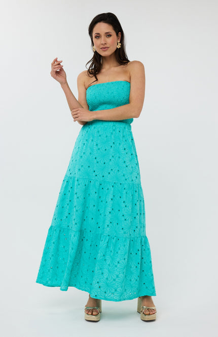 EsQualo Rok Long Embroidery Flower Lagoon HS25.09220 Stretchshop.nl