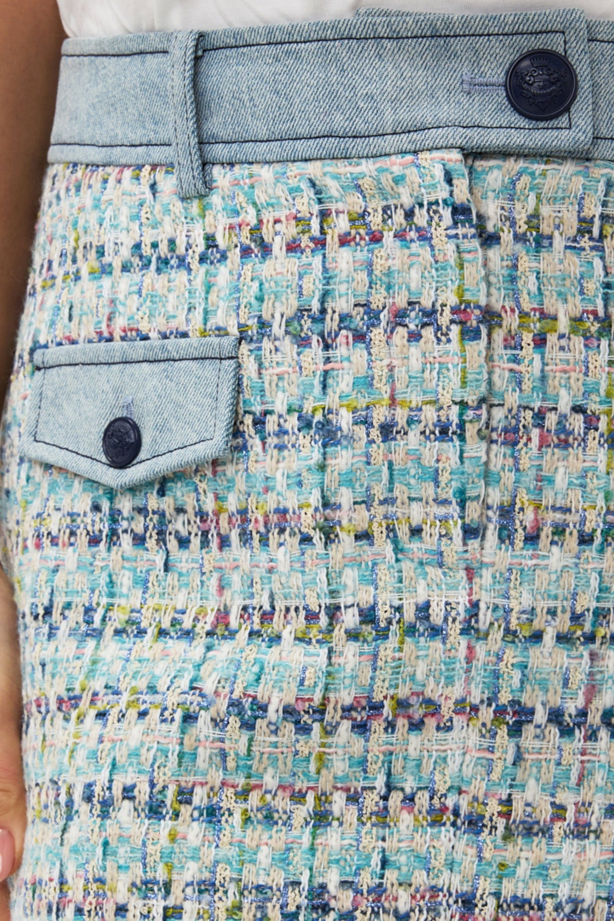 EsQualo rok Tweed Jeans Accent in blauw met denim details, modieus en comfortabel voor casual draagstijl.