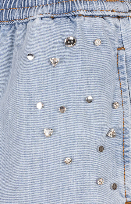 EsQualo Short Embellished Jeans Blue HS25.12203 Stretchshop.nl