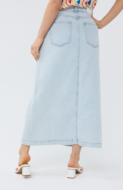 EsQualo Skirt maxi twill light blue 12210 Stretchshop.nl