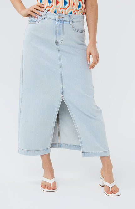 EsQualo Skirt maxi twill light blue 12210 Stretchshop.nl