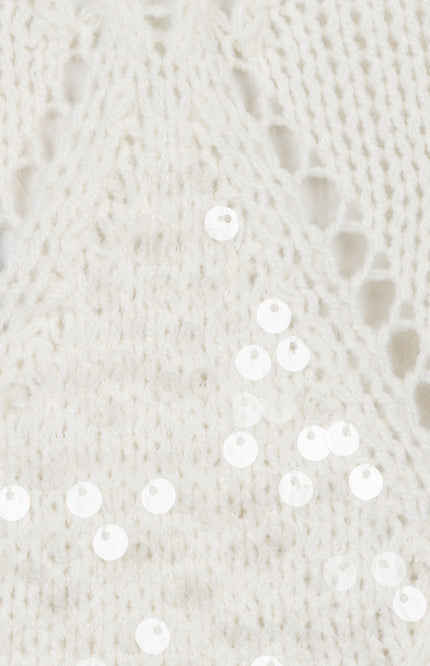 EsQualo Sweater Ajour Diamond Sequins Ecru SP26.02016 Stretchshop.nl