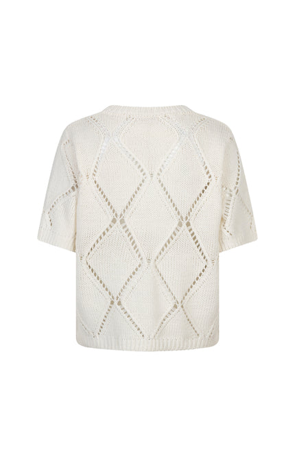 EsQualo Sweater Ajour Diamond Sequins Ecru SP26.02016 Stretchshop.nl