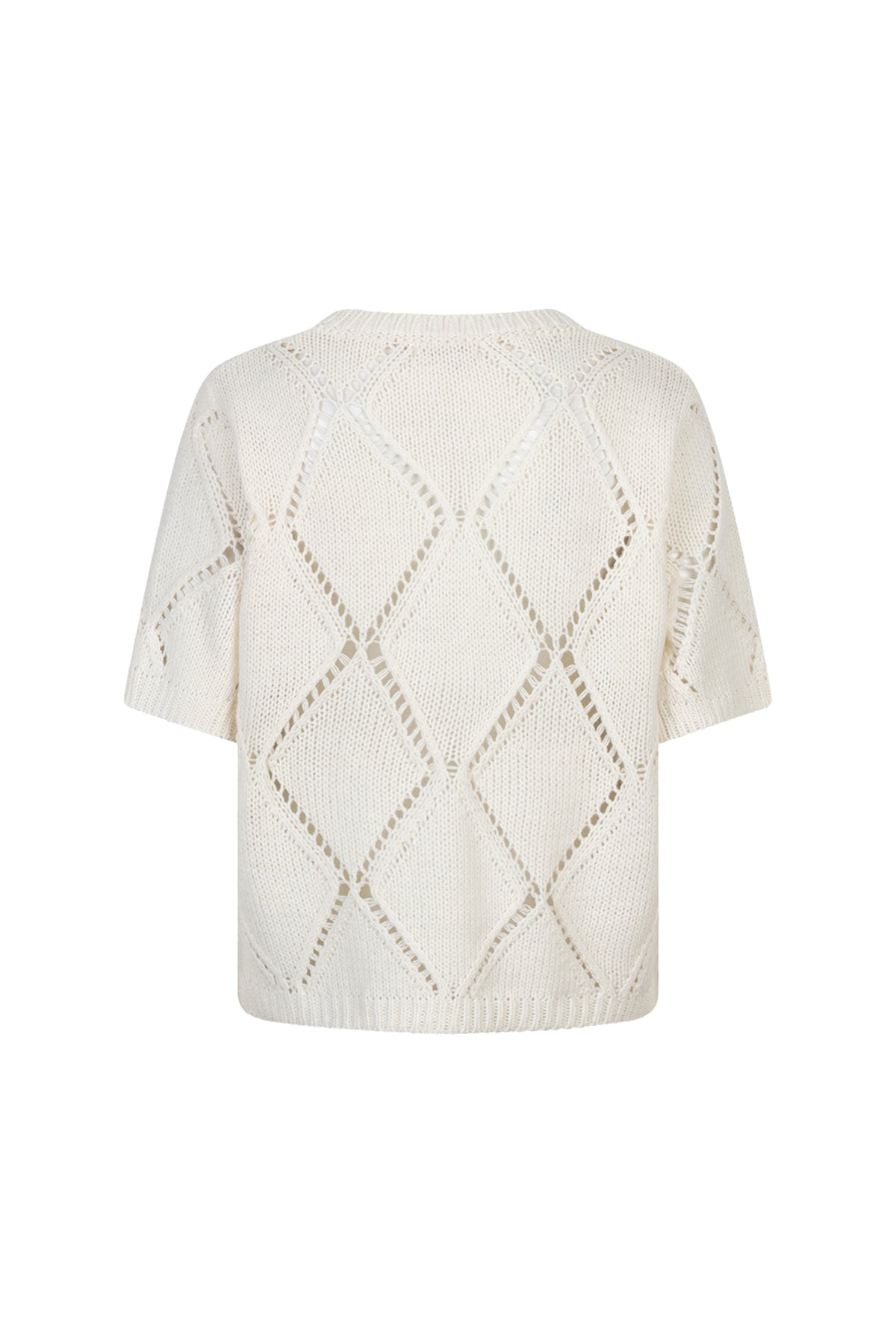 Ecru EsQualo sweater met ajourpatroon en diamanten sequins, comfortabel en stijlvol damestrui voor elke gelegenheid.