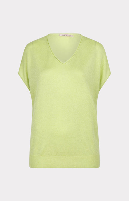 EsQualo Sweater Batwing V-neck Lurex Apple Green Sp25.31004 Stretchshop.nl