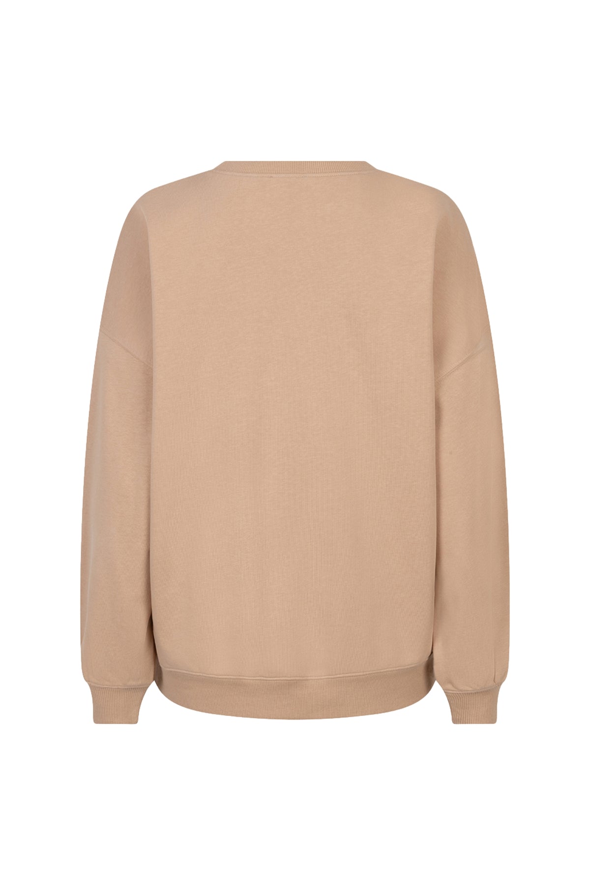 EsQualo sweater Chicago Sand SP26.05018, comfortabel katoenen sweater met ronde hals en zachte textuur in zandkleur.