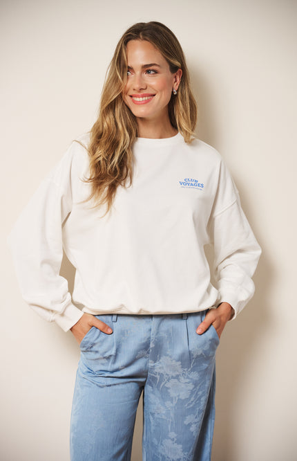 EsQualo Sweater Cities Offwhite Blue SP26.05019 Stretchshop.nl