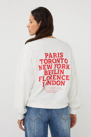 EsQualo sweater Cities in offwhite en rood, met geometrisch patroon en comfortabele pasvorm.
