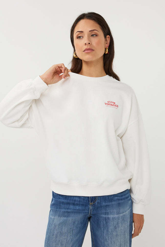 EsQualo Sweater Cities Offwhite Red SP26.05019 Stretchshop.nl