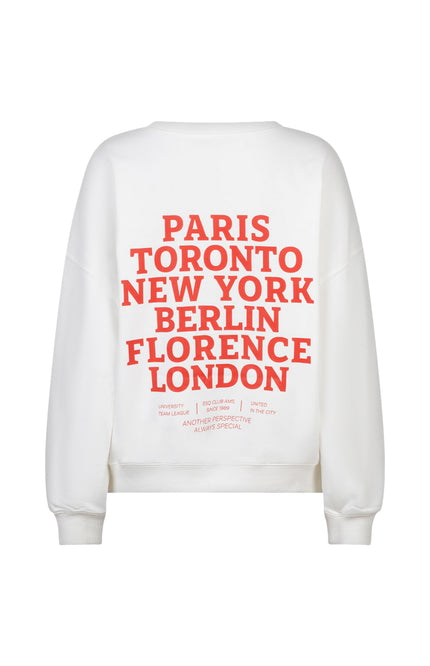 EsQualo Sweater Cities Offwhite Red SP26.05019 Stretchshop.nl