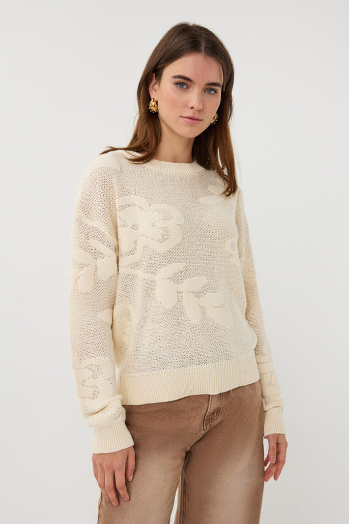 EsQualo sweater Fancy Daisy Knit in natuurlijk katoen, zachte textuur en gedetailleerd ontwerp, geschikt voor casual wear.