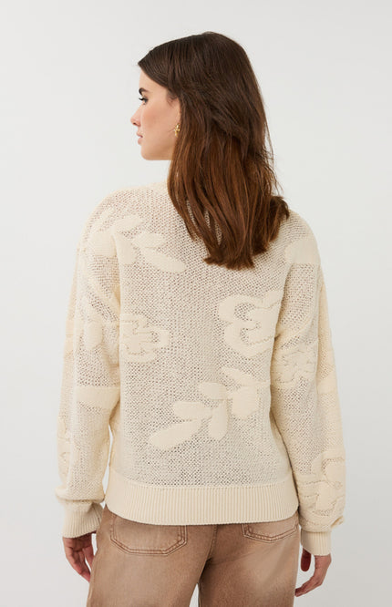 EsQualo Sweater Fancy Daisy Knit Natural SP26.02001 Stretchshop.nl