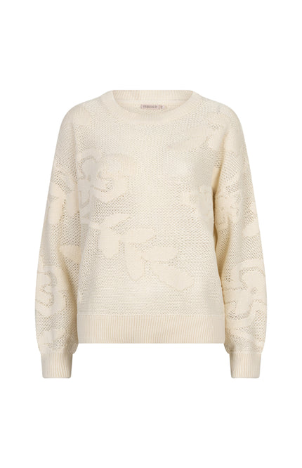 EsQualo Sweater Fancy Daisy Knit Natural SP26.02001 Stretchshop.nl