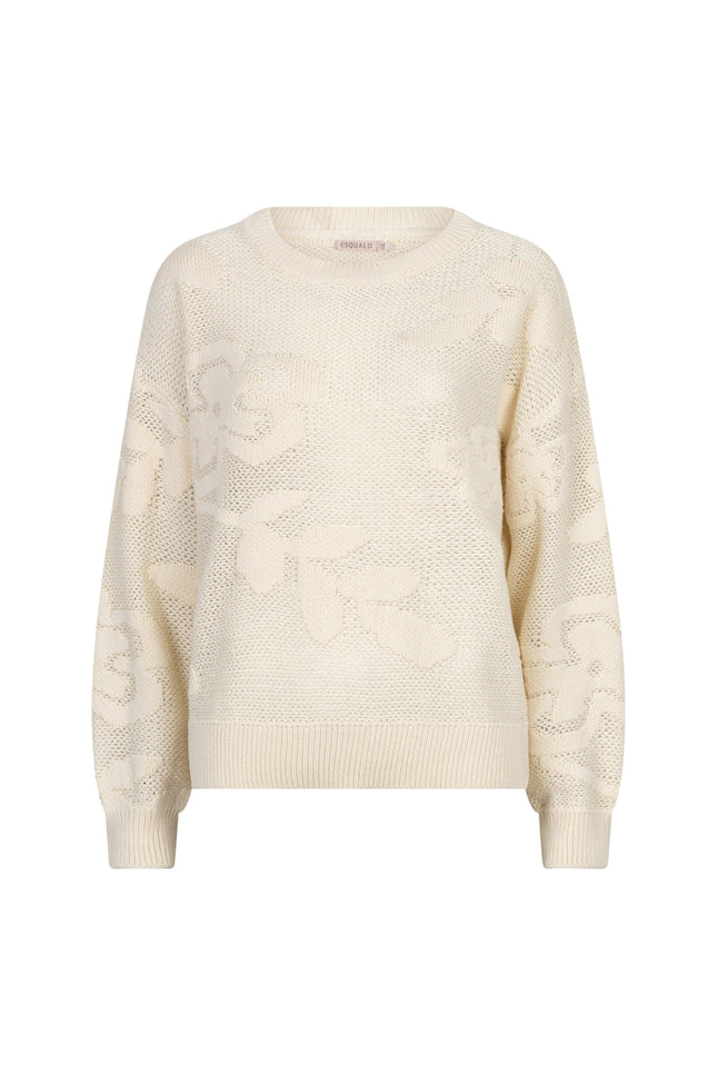 EsQualo Sweater Fancy Daisy Knit Natural SP26.02001 Stretchshop.nl