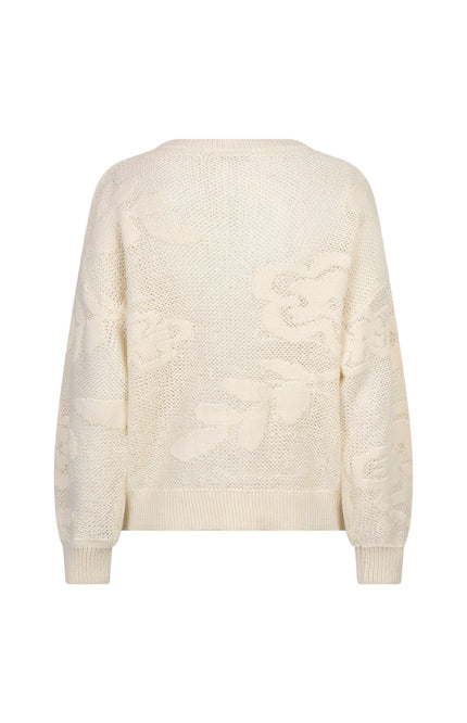 EsQualo Sweater Fancy Daisy Knit Natural SP26.02001 Stretchshop.nl