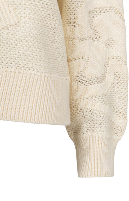 EsQualo Sweater Fancy Daisy Knit Natural SP26.02001 Stretchshop.nl