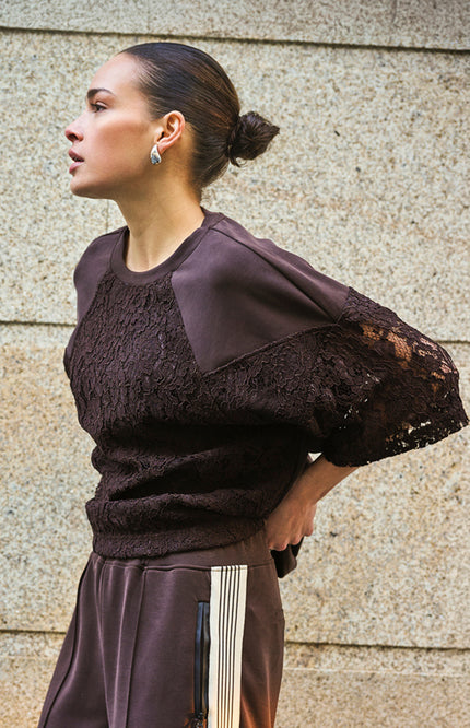Sweater Modal Lace Cacao F26.05503