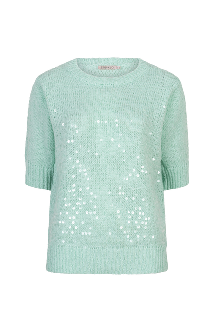 EsQualo Sweater Sequins Light Mint SP26.02004 Stretchshop.nl