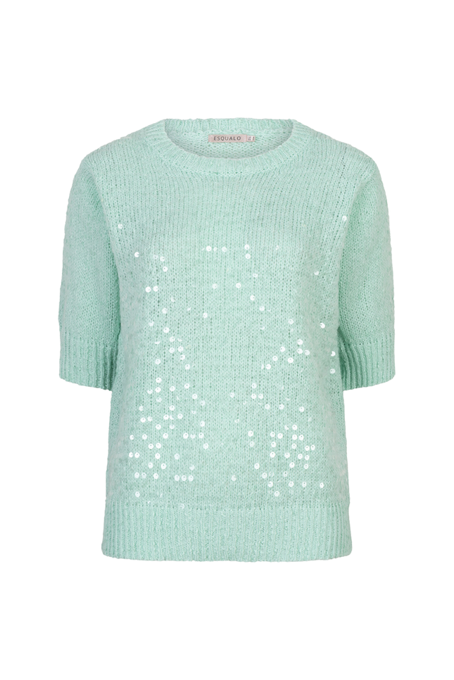EsQualo Sweater Sequins Light Mint SP26.02004 Stretchshop.nl