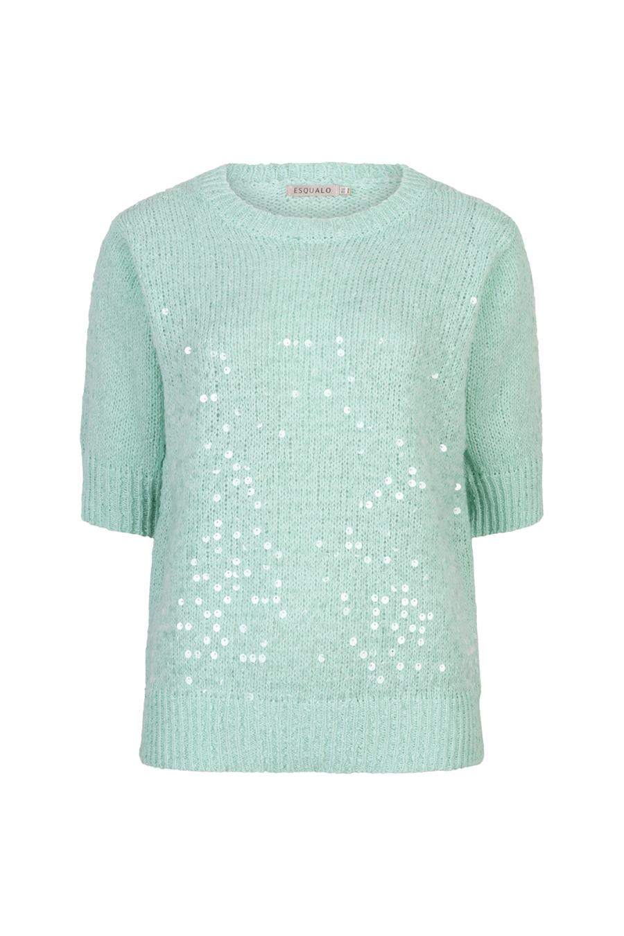 Licht mintgroene Sequin sweater van EsQualo met glanzende pailletten, comfortabel en modieus voor dames.