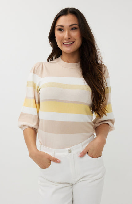 EsQualo Sweater Striped Yellow SP25.07015 Stretchshop.nl