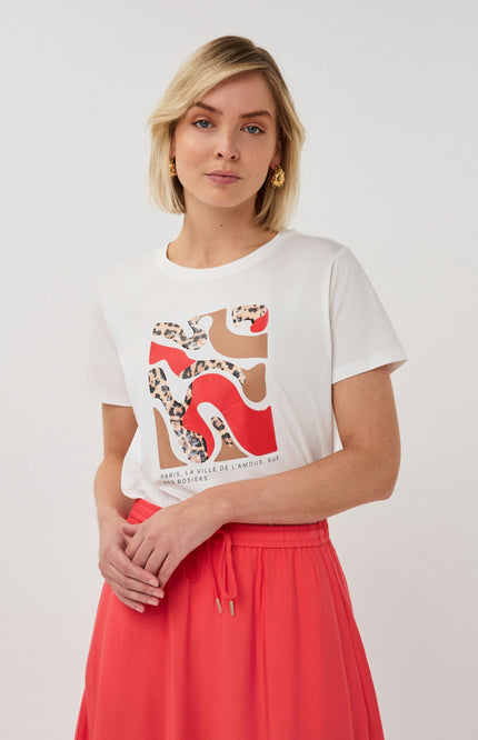 EsQualo T-shirt Paris Offwhite Red SP26.05014 Stretchshop.nl