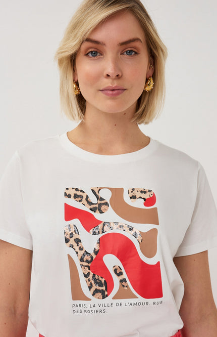 EsQualo T-shirt Paris Offwhite Red SP26.05014 Stretchshop.nl