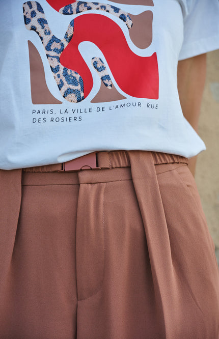 EsQualo T-shirt Paris Offwhite Red SP26.05014 Stretchshop.nl