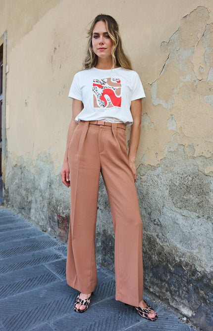 EsQualo T-shirt Paris Offwhite Red SP26.05014 Stretchshop.nl