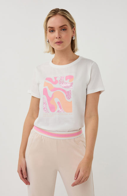 EsQualo T-shirt Paris Offwhite Rose SP26.05014 Stretchshop.nl