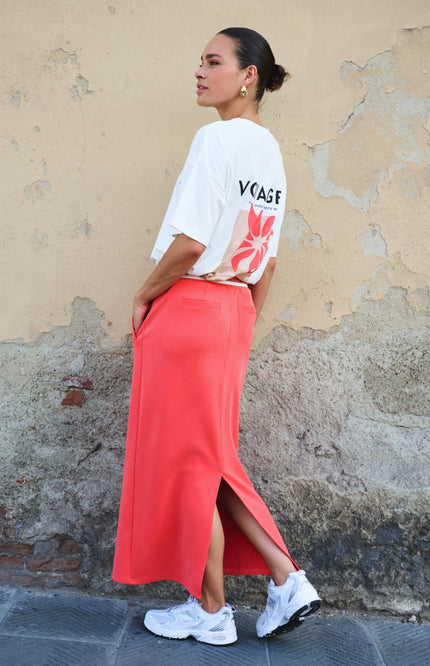 EsQualo T-shirt Voyages Offwhite Red SP26.05015 Stretchshop.nl