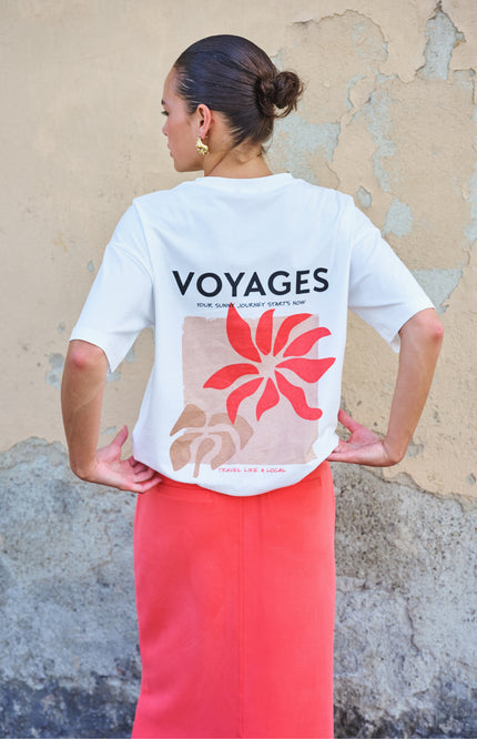 EsQualo T-shirt Voyages Offwhite Red SP26.05015 Stretchshop.nl