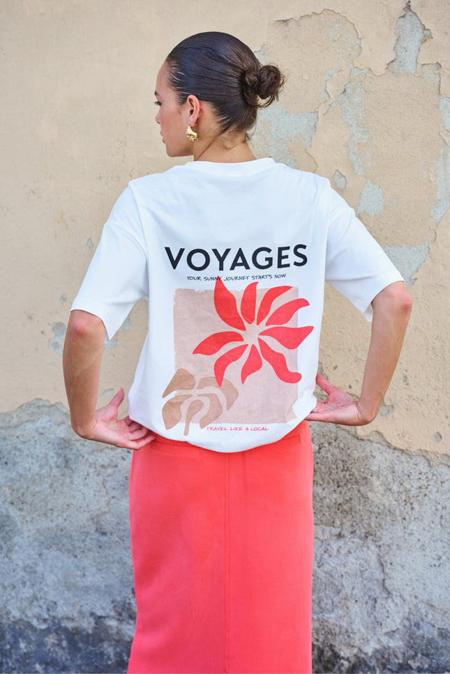 EsQualo T-shirt Voyages Offwhite Red SP26.05015 Stretchshop.nl